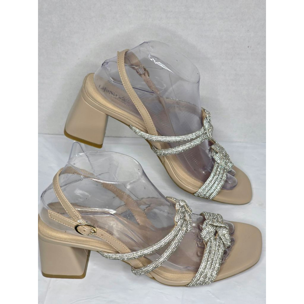 LifeStride Celeste Beige Silver Rhinestone Block Heel Sandals Women’s Size 8M - Picture 4 of 10